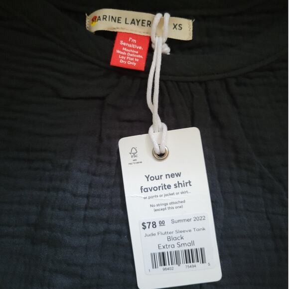 NWT Marine Layer Jude Flutter Sleeve Tank Top Black 100% Cotton Gauzy Flirty- XS - Picture 3 of 5